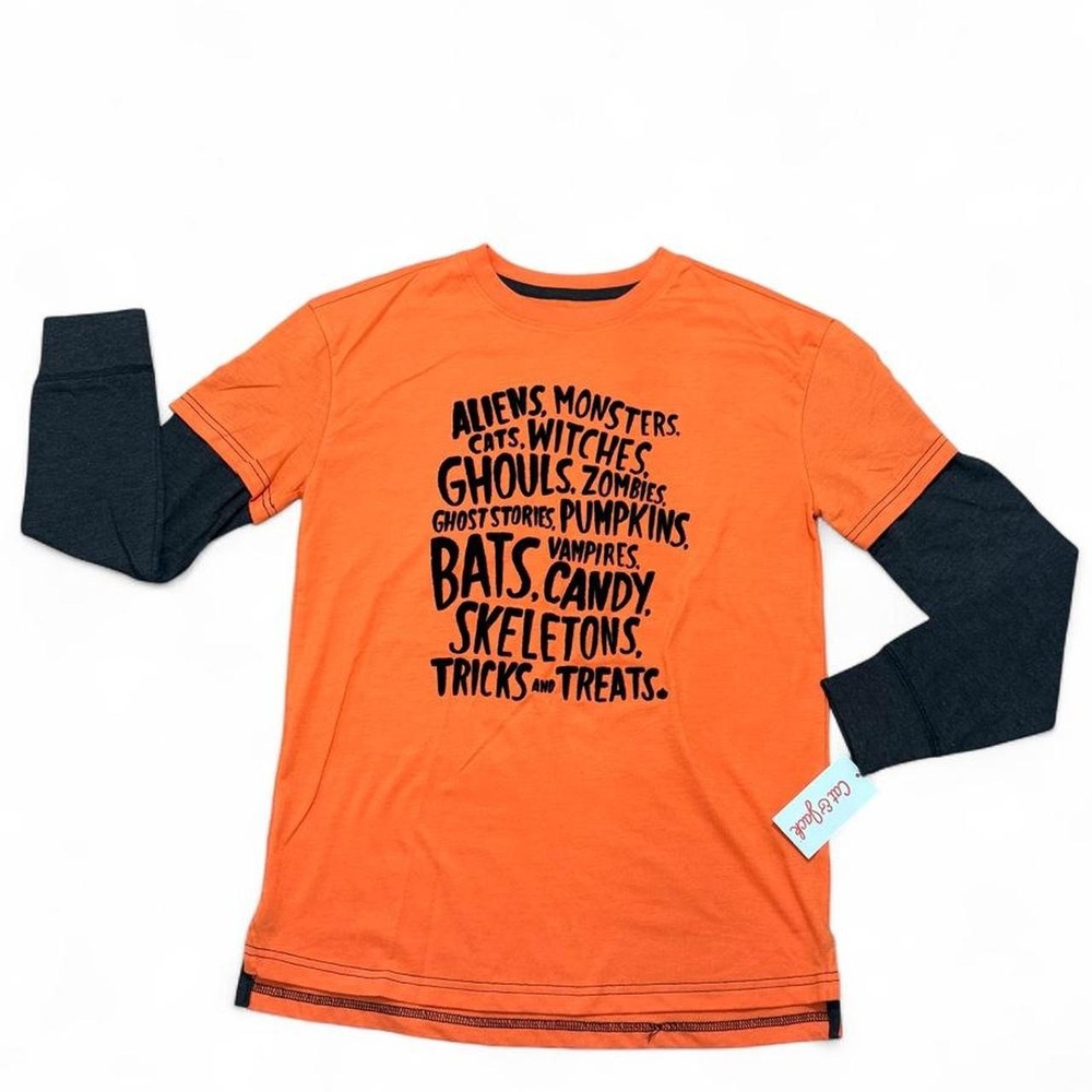 NWT Halloween Graphic Layered Tee long sleeve skater boy Cat & Jack Size L 12/14